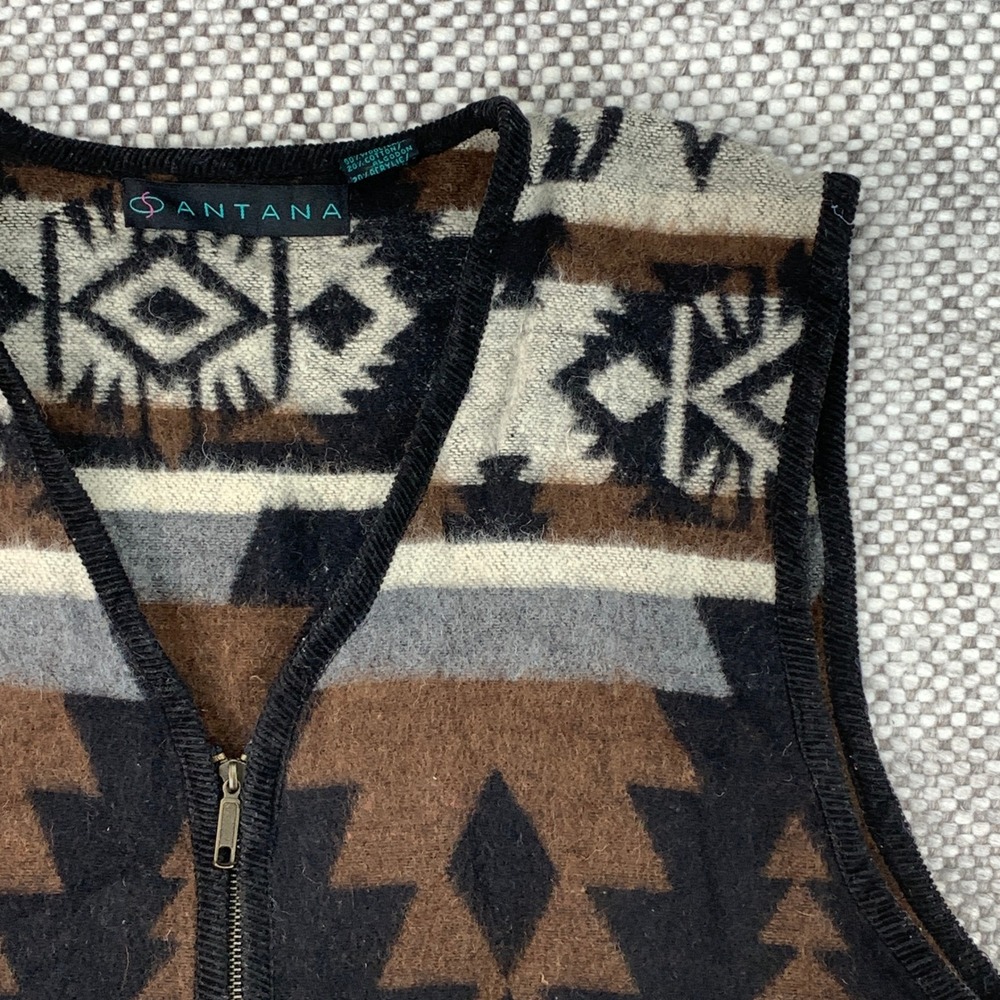 Santana Vest Women Large Brown Wool Blend Southwestern Geometric Full Zip Knit